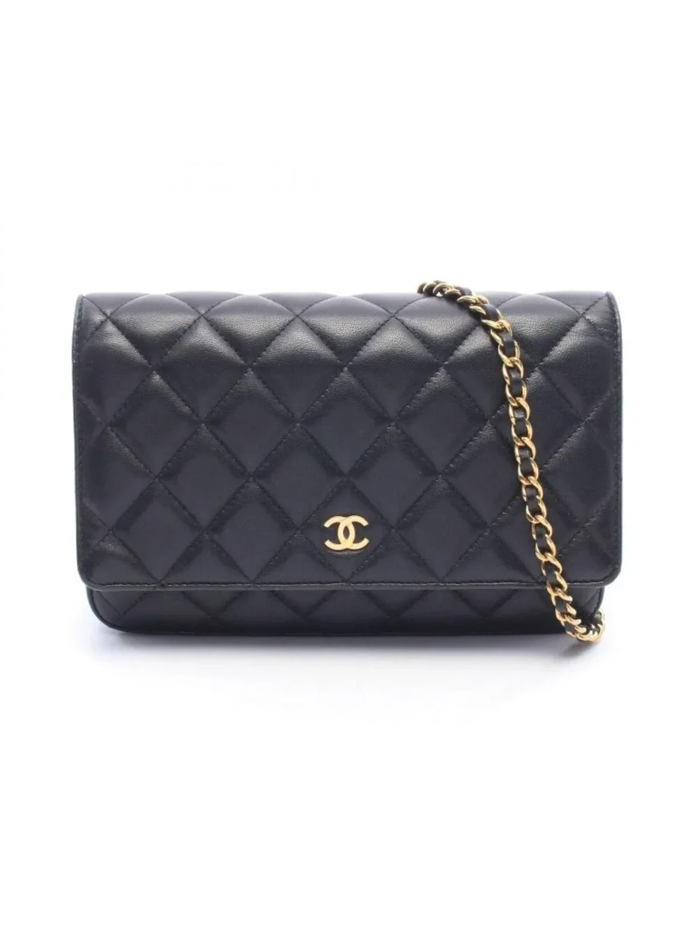 Chanel Shoulder Bag Quilted Black Lambskin Chain Wallet